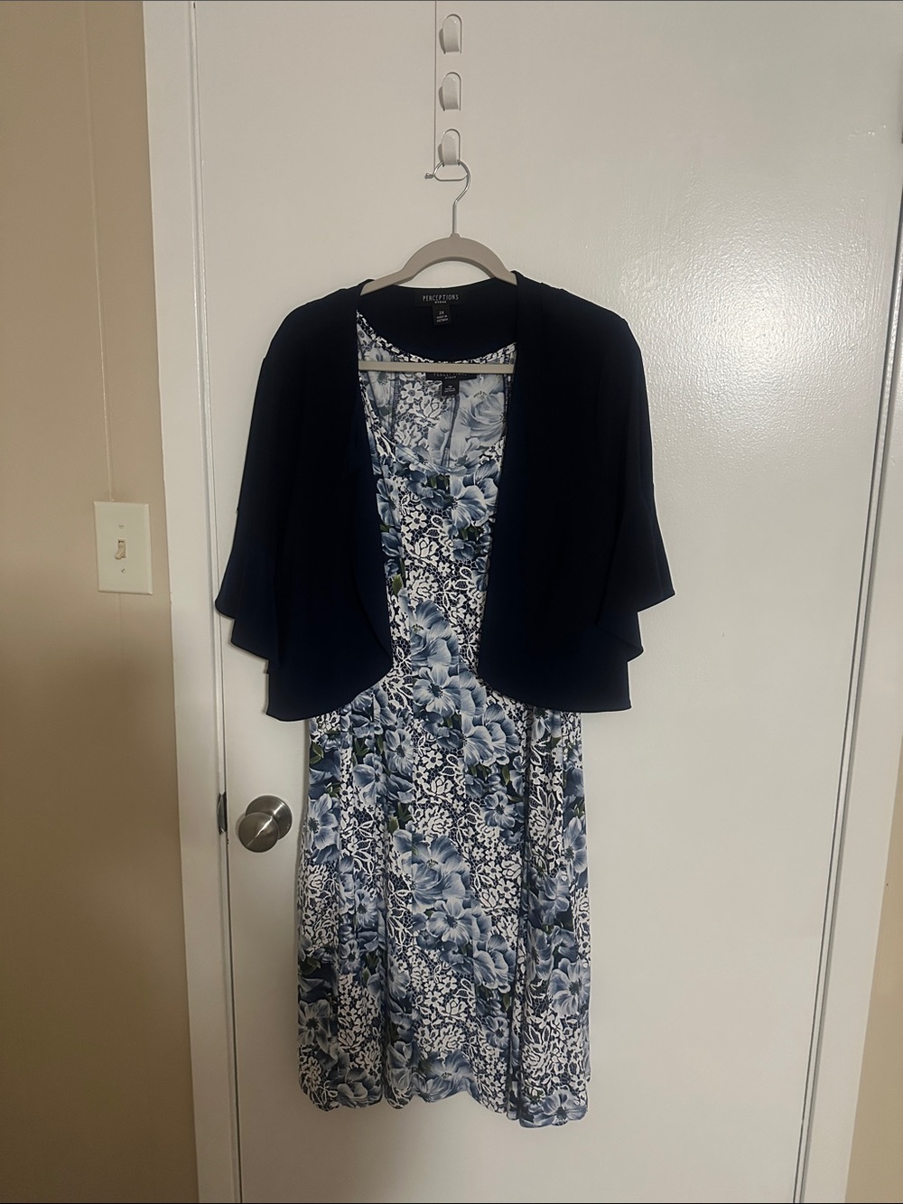Perceptions Navy and White Floral Midi Dress with Navy Bolero